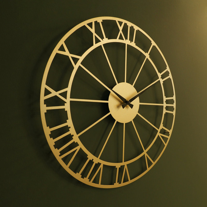 19" Metal Wall Clock with Roman Numerals, Gold