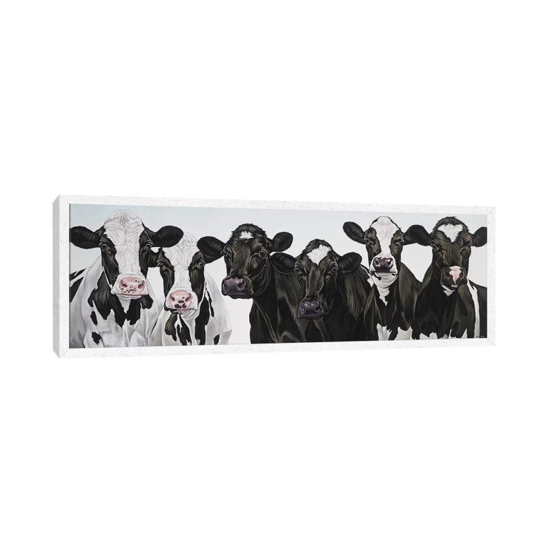 Herd Of Cows by Clara Bastian - Panoramic Print on Canvas, 30.48 cm H x 91.44 cm W, White Framed