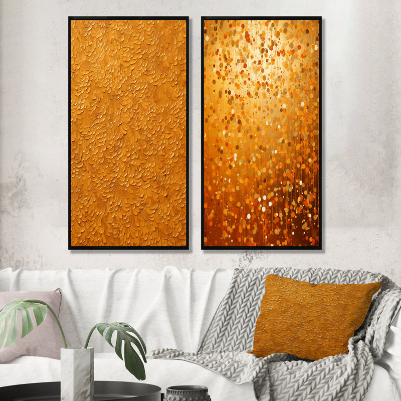 «Golden Abstract Dot Radiance II», ensemble de 2 reproductions d'art sur toile, Cadre noir, H 40 po x l 41 po
