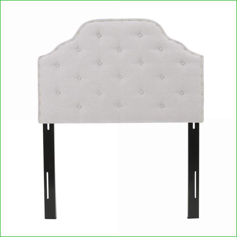 Twin Size Solid Wood Upholstered Headboard with Adjustable Metal Legs, Button Tufted Linen-Like Fabric &amp; Nailhead Trim for Bedroom