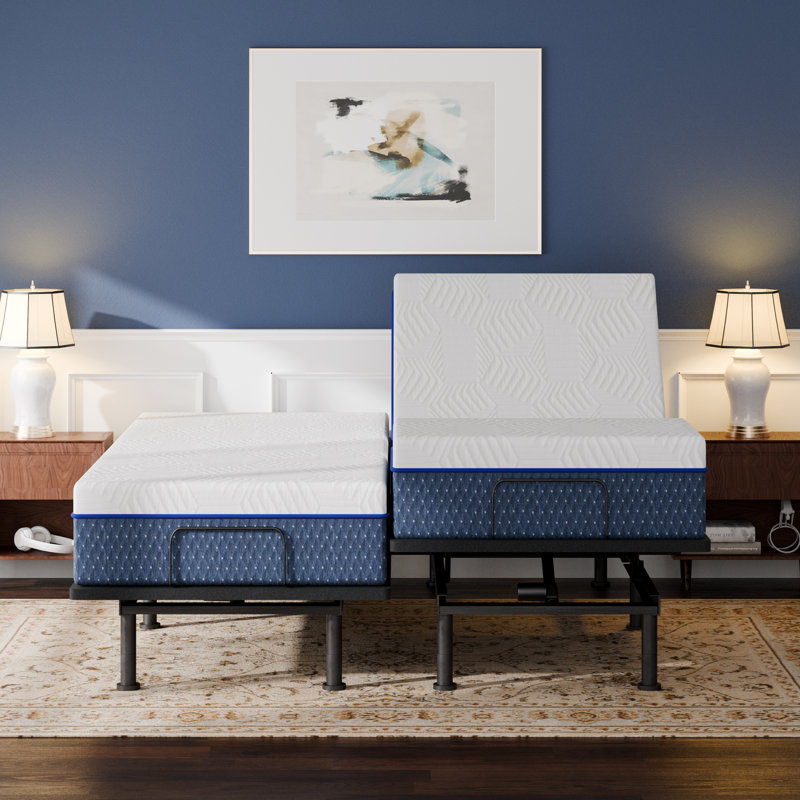 Split King Massaging Adjustable Bed With 12 Inch Memory Mattress Included, Wireless Remote, Underbed Light