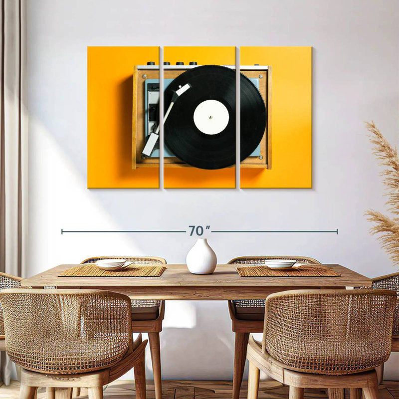 Abarca Retro Yellow Record Player, 36" H x 57" W