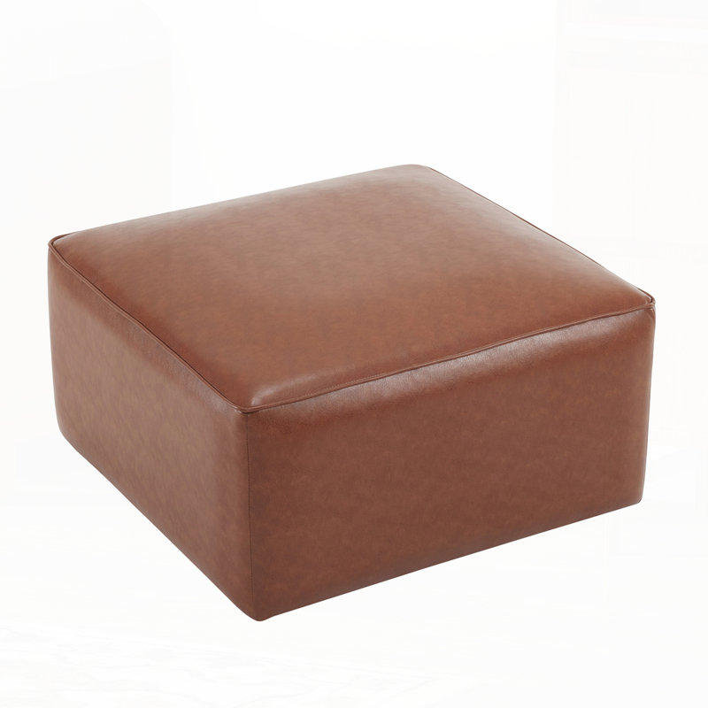 Square PU Leather Ottoman, Light Brown