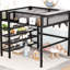 Lit mezzanine en métal avec rangement, noir - 4 tablettes et un ajout élégant pour la chambre à coucher Espace de travail créatif Espace de détente Structure stable, espace inspirant, esthétique moderne-1095910842