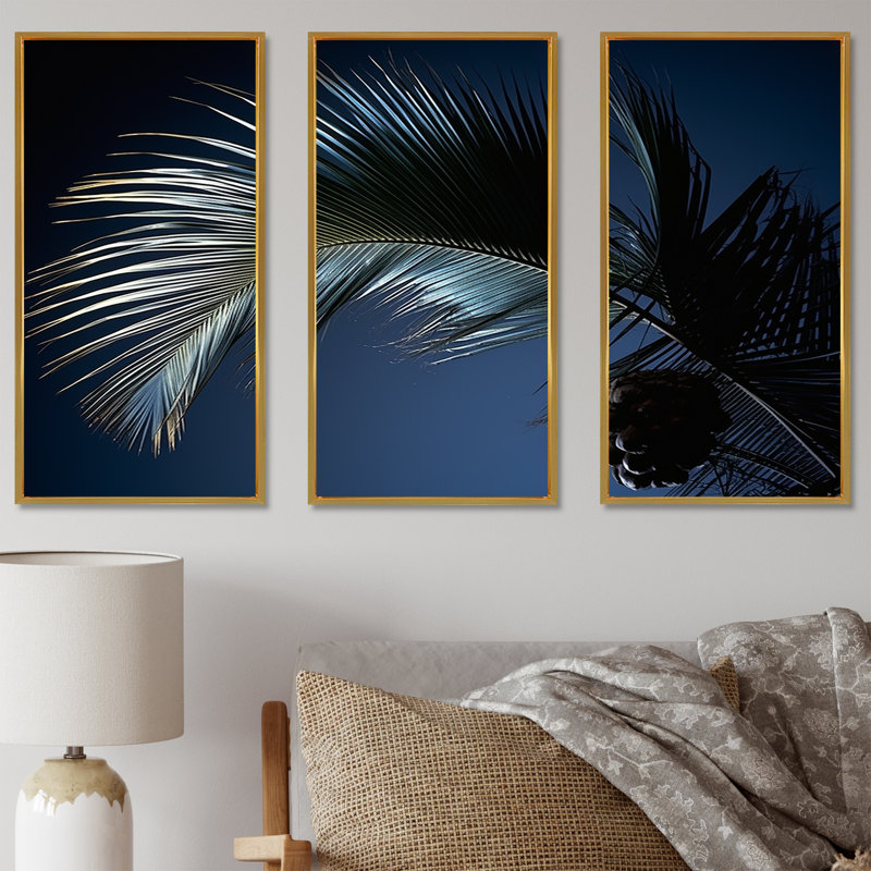 Ensemble de salon mural Palm Leaf Jungle Calm - Palmiers et palmiers, Cadre flottant doré, H 28 po x l 36 po x P 1 po