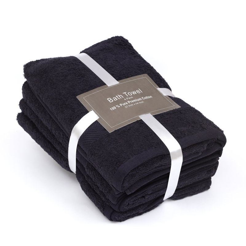 4-Piece Bath Towels Set, 100% Premium Cotton, 550 GSM 27x54 Inches, Navy
