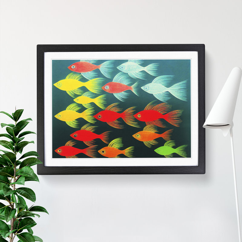 XH1022-6991X Pleasant Fish - Single Picture Frame Print, Black , 25cm H x 34cm W