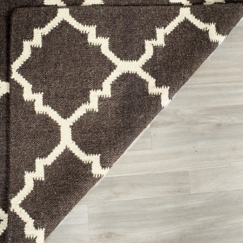 Rodgers Hand Woven Flat Weave Wool/Cotton Geometric Rug in Brown/Ivory, Rectangle 6' x 9'
