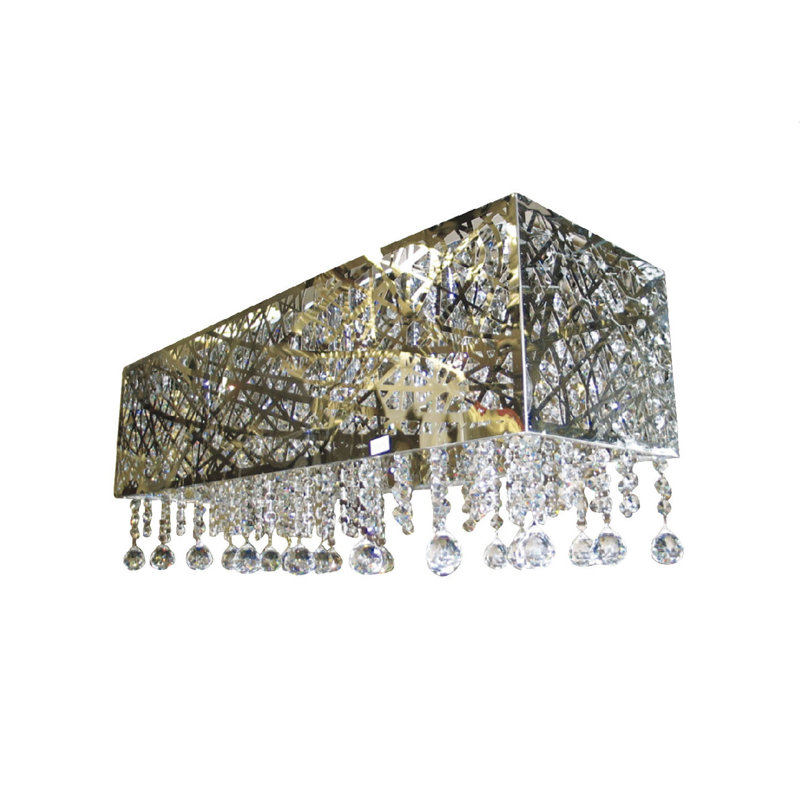 Lustre rectangulaire transitionnel en chrome avec cristal 8 lumières