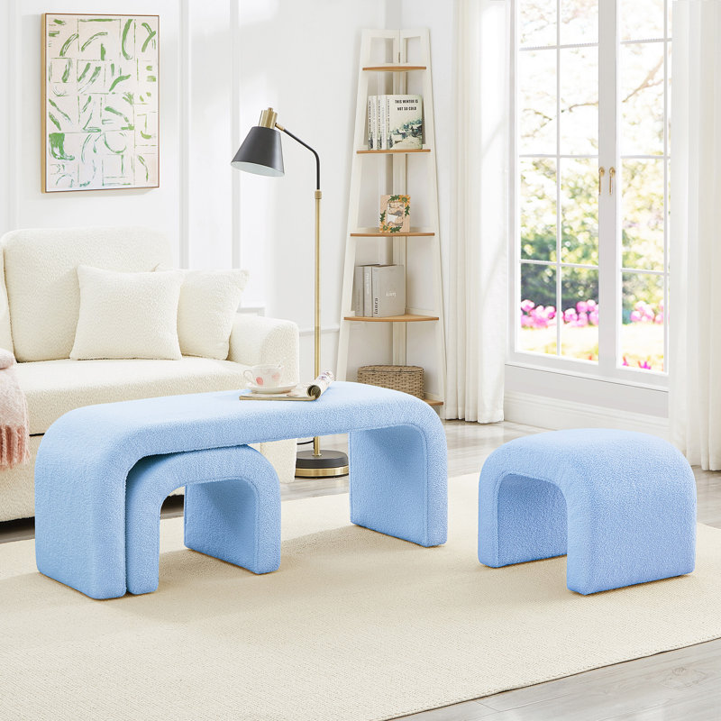 Ensemble de 3 bancs de repose-pieds en forme de U, Bleu clair