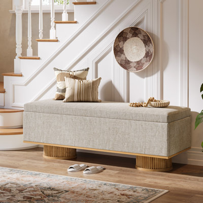 50.39" Upholstered Storage Bench With Padded Seat And Safety Hinge