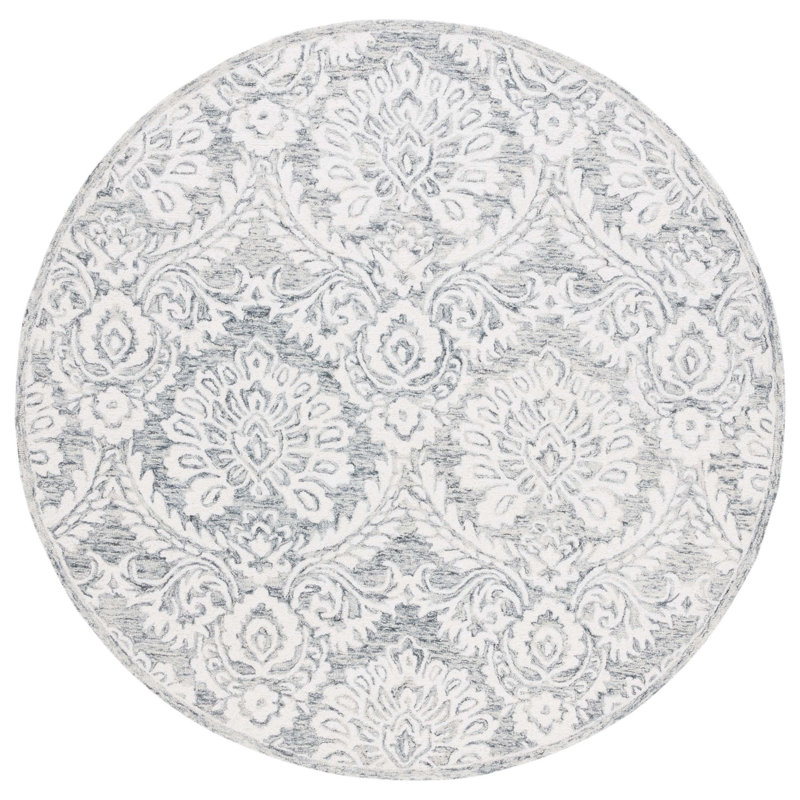 Blossom Hand Tufted Wool And Cotton With Latex Damask Rug, Round 6'