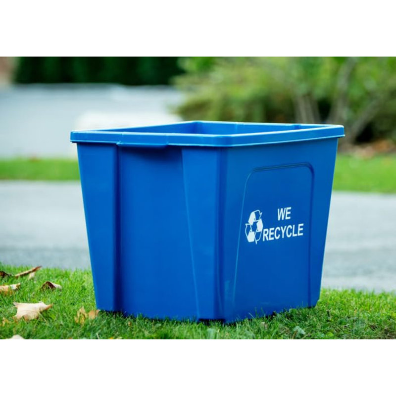 Bac de recyclage bleu Sturdy Essentials 18 gallons avec poignées de transport pour maisons ou commerces | Facilement reconnaissable depuis le trottoir | Grande capacité, empilable - unité simple - bleu