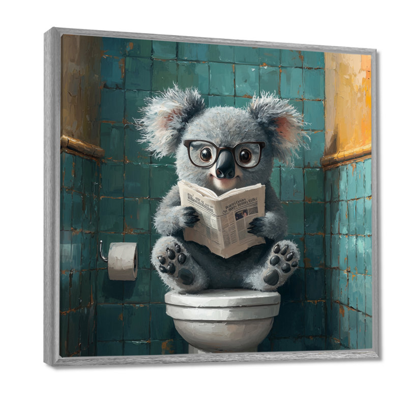 Keala Koala avec des lunettes dans la toilette II - koala grand art mural, H 16 po x l 16 po, Impression encadrée flottante