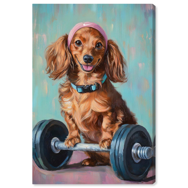 «Cute Doxxie Work Out» par Art Remedy, H 30 po x l 20 po, Toile tendue avec châssis