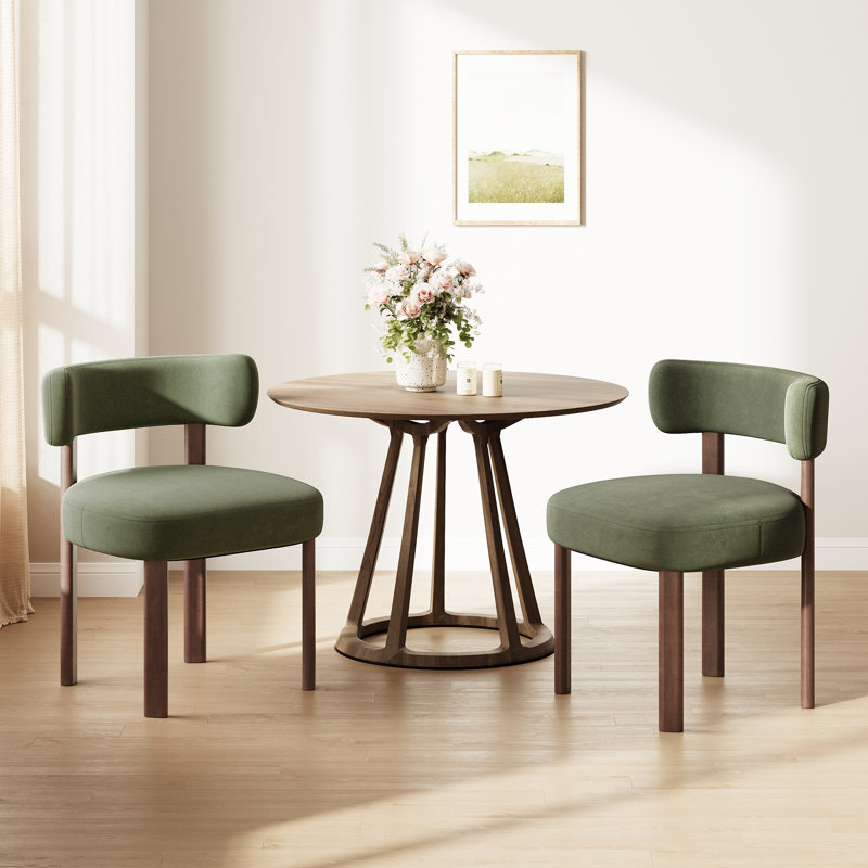 Upholstered Solid Wood Dining Chair Side Chair, Green