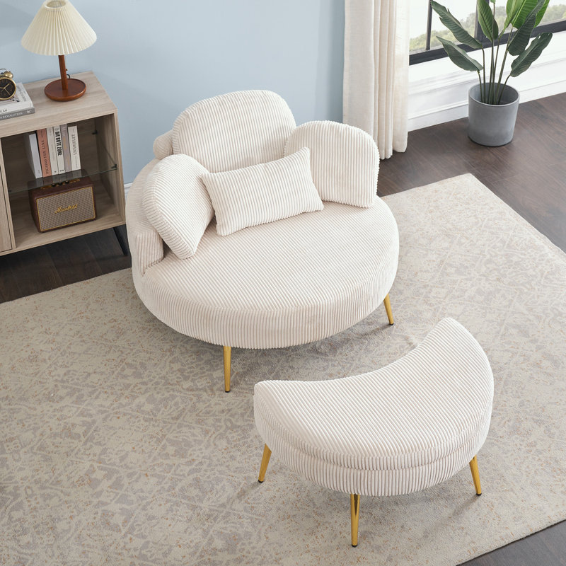 Fauteuils d'appoint en velours côtelé avec repose-pieds, Beige