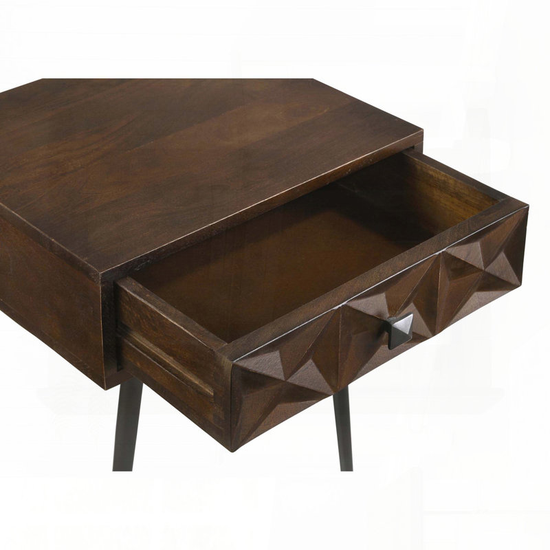 Table d'appoint brun foncé avec tiroir sculpté Starburst - Mid-Century