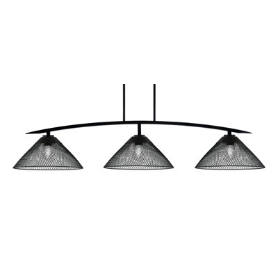 Kurve 3 Light Bar Shown In Matte Black Finish With 14" Matte Black Cone Mesh Metal Shades