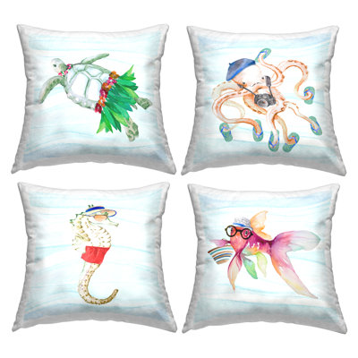 Fun Sea Life Dressed Animals Printed Throw Pillow Design By Lanie Loreth (Set Of 4)