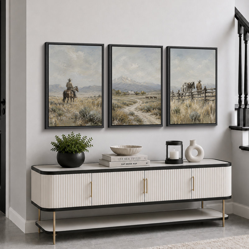Western Cowboy Mountain, 36" H x 72" W x 1.5" D, Black Frame