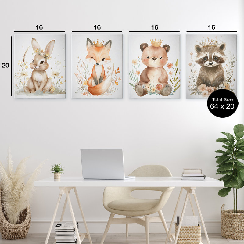 Ensemble de 4 bonnets fantaisistes couronnés de bébés animaux, design par Ramona Murdock, H 20 po x l 64 po