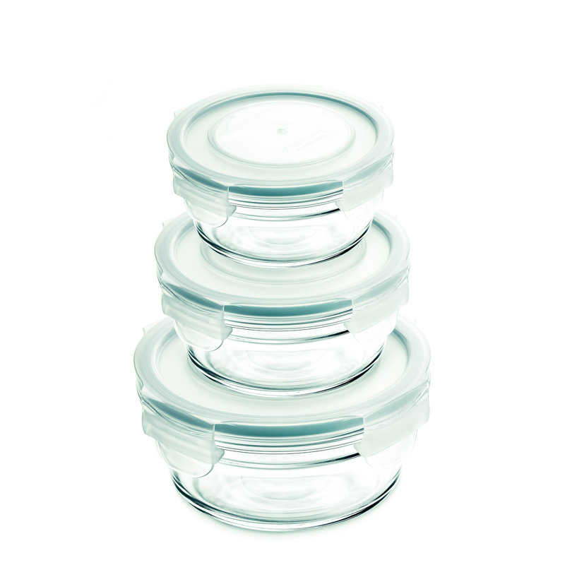 Glass Food Storage - Set of 3 Containers and 3 Lids, Clear