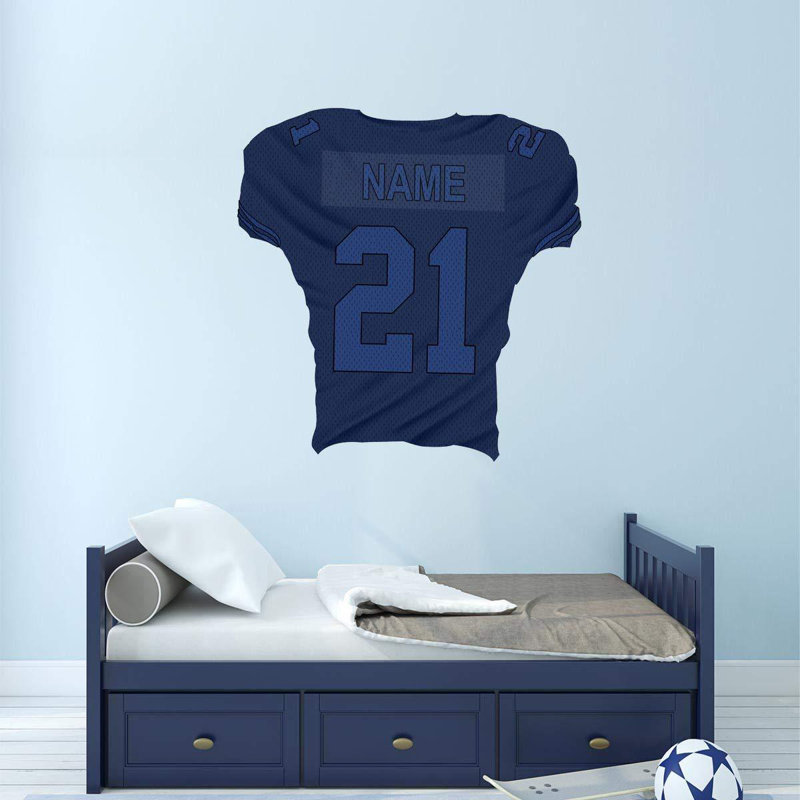 Décalcomanie murale nom et numéro personnalisé jersey, H 30 po x l 30 po, Bleu foncé