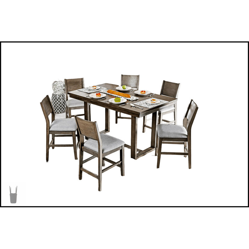 Ensemble de salle à manger moderne à hauteur de comptoir 7 pièces avec table grise et chaises rembourrées en tissu pour les espaces compacts