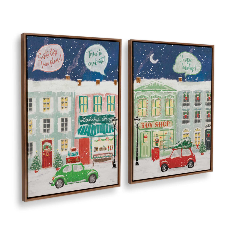«Snowy Toy Shop Evening», ensemble de 2 impressions sur toile, H 49 po x l 66 po, Impression encadrée sans passe-partout