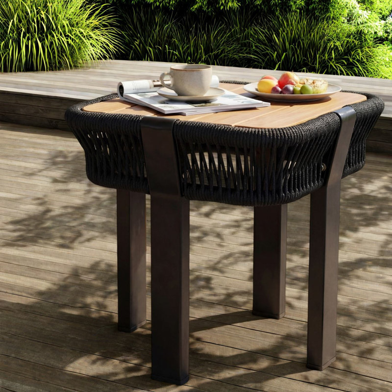 Tables de patio compactes, structure en bois d'acacia et table de bout d'extérieur moderne
