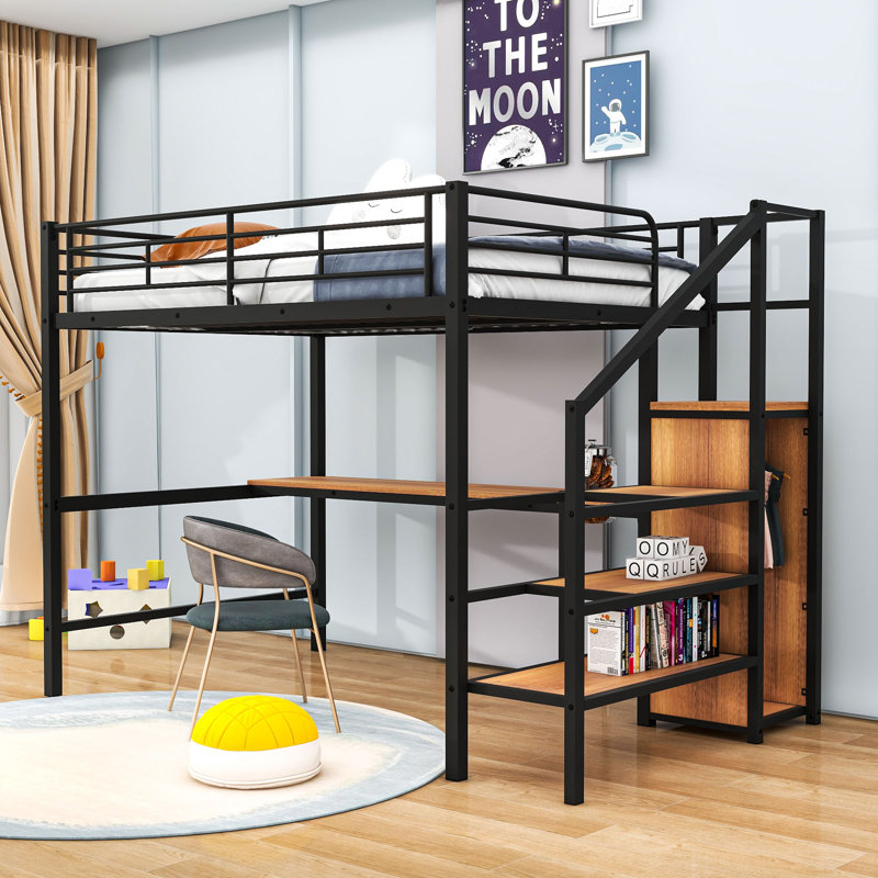Lit mezzanine double avec tablettes Vanduser de Mason & Marbles, Noir