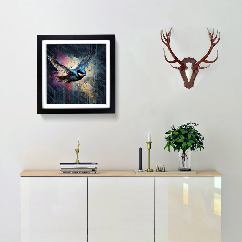 Swallow Glitch Art No.1 - Framed Print, Black
