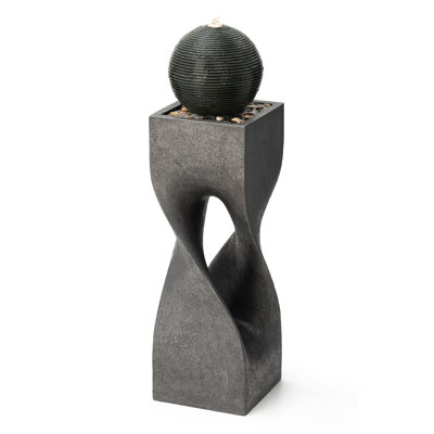 40.5"H Oversized Modern Geometric LED Fountain - Polyresin Pedestal with Pump & Pebbles (KD)