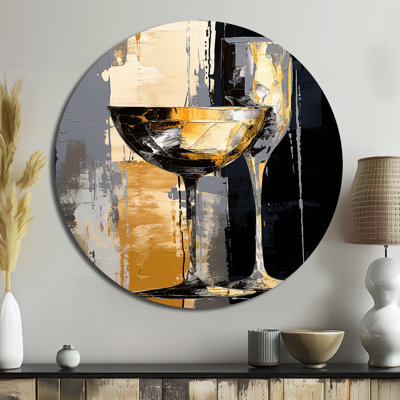 Collage champagne avec verres - Art rond en métal