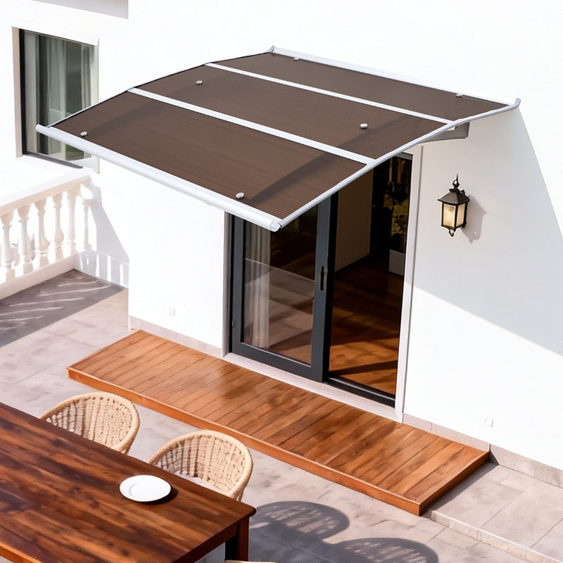 Awnings for Door Entrance, 37 x 47 in, Exterior Front Door Window Awnings with Drainage & ABS Bracket, Rain Snow Sun Protection, Overhang Polycarbonate Door Canopy for Porch Patio, Brown