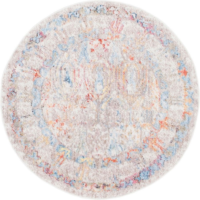 Tapis brun clair à motif géométrique Ballentine, Rond 8 pi
