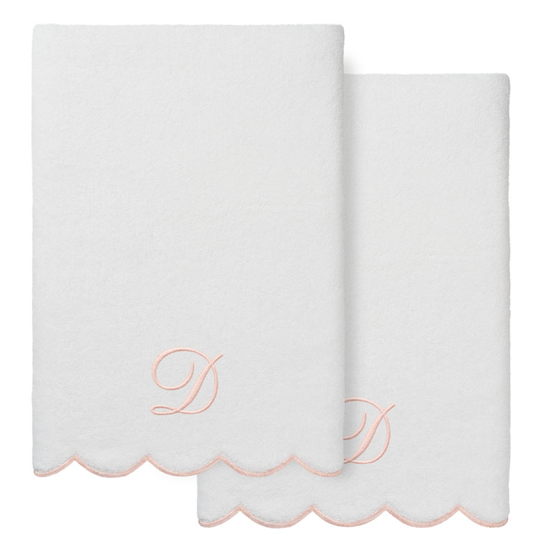 Ensemble de serviettes de bain personnalisables 100% coton turque ADORNIA 2PC, D, Blanc / Rose