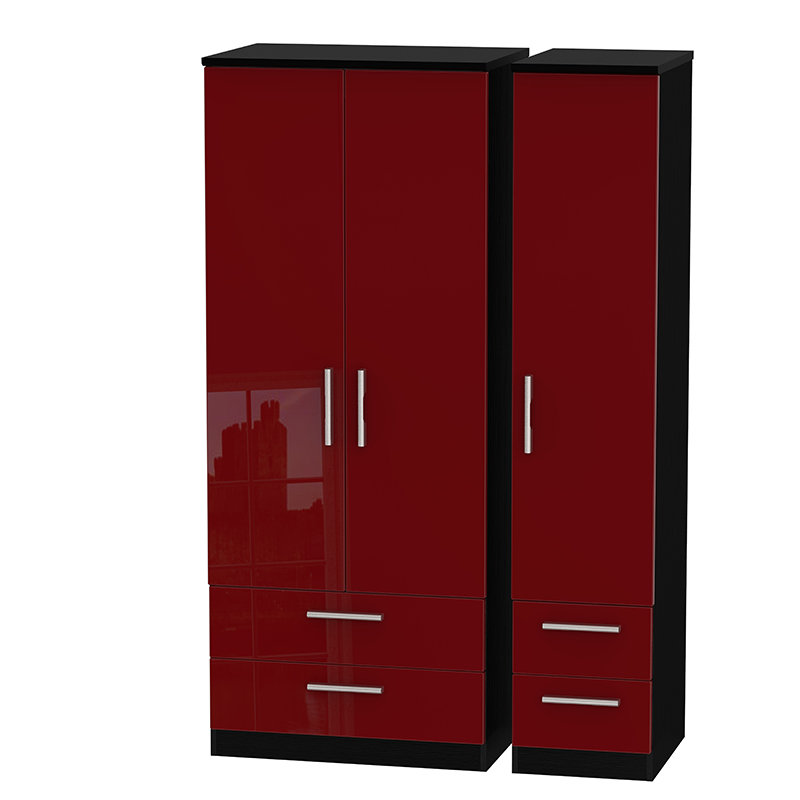 Yvette 3 Door Manufactured Wood Wardrobe, Black, 182.5 cm H x 111 cm W x 53 cm D