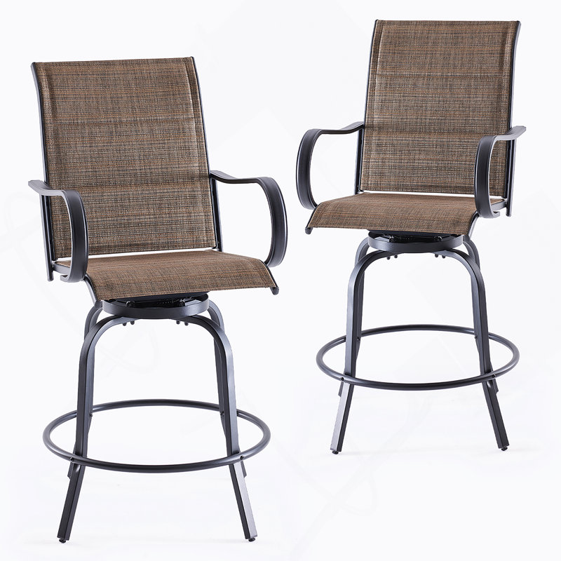 Swivel Patio Bar Stools Set Of 2, All-Weather Outdoor Chairs With Padded Textilene Fabric For Comfort And Durability