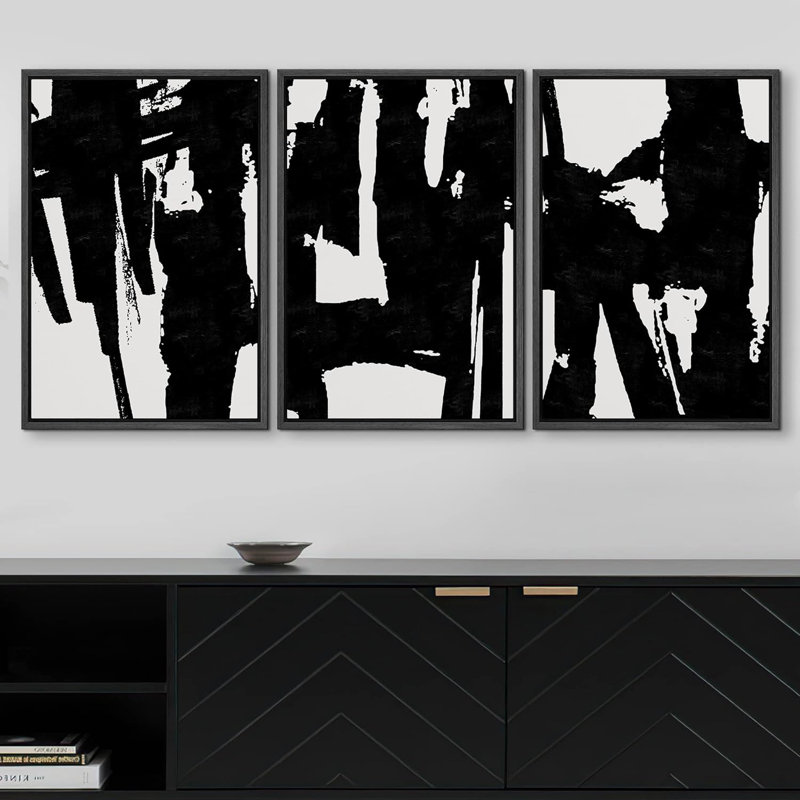 Reproduction de formes abstraites noires et blanches, formes abstraites, minimaliste, moderne, sur toile, 3 pièces, Noir