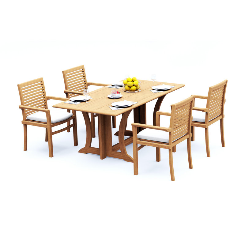 7 Pcs Grade-A Teak Wood Dining Set: Warwick Console Folding Rectangle Table And 6 Mas Stacking Arm Chairs #11MS1506, 4