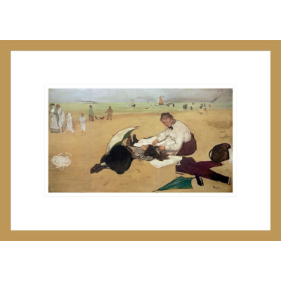 Scène de plage: petite fille se faisant coiffer par sa nourrice par Edgar Degas