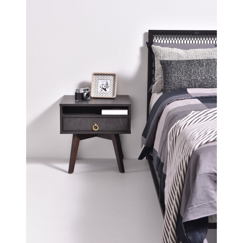Homesley 50.2 cm W Bedside Table, Grey Stone