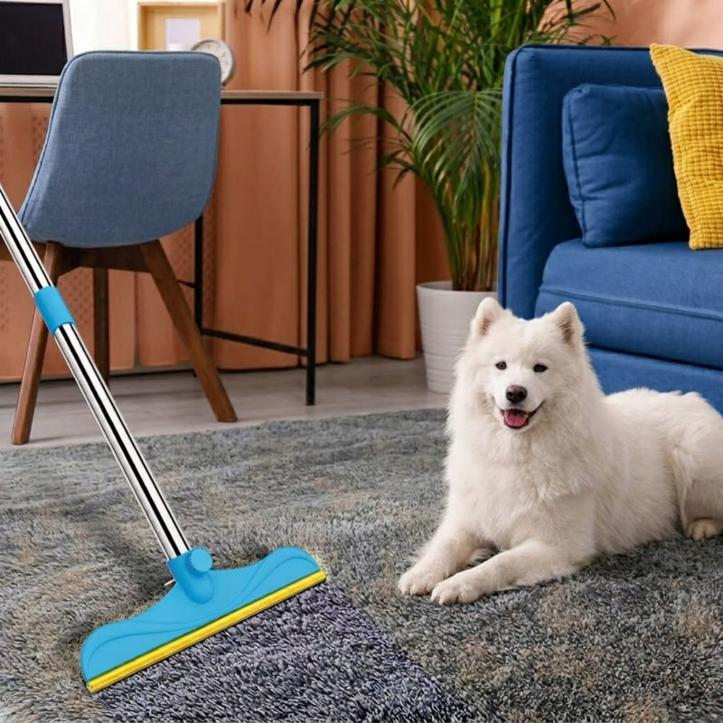 3-in-1 Carpet Rake Kit for Pet Hair Removal, 45" Adjustable Long Handle Dog & Cat Hair Scraper for Rugs, Mats, Couch & Furniture