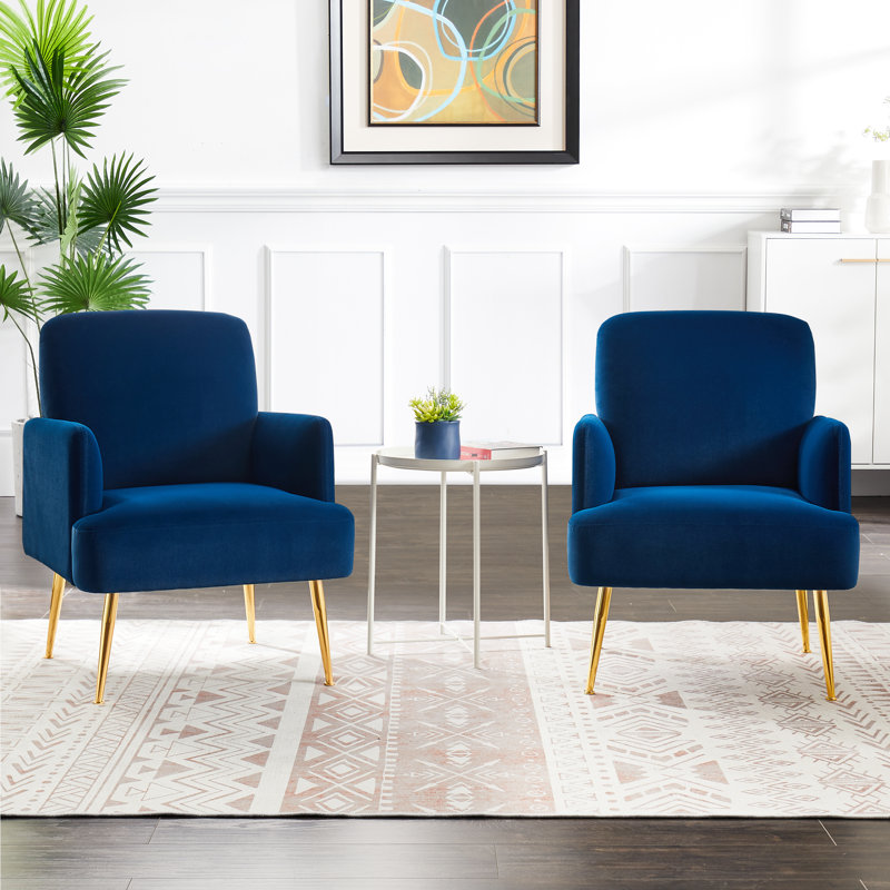 Daniela Armchair with Metal Legs, Navy Polyester