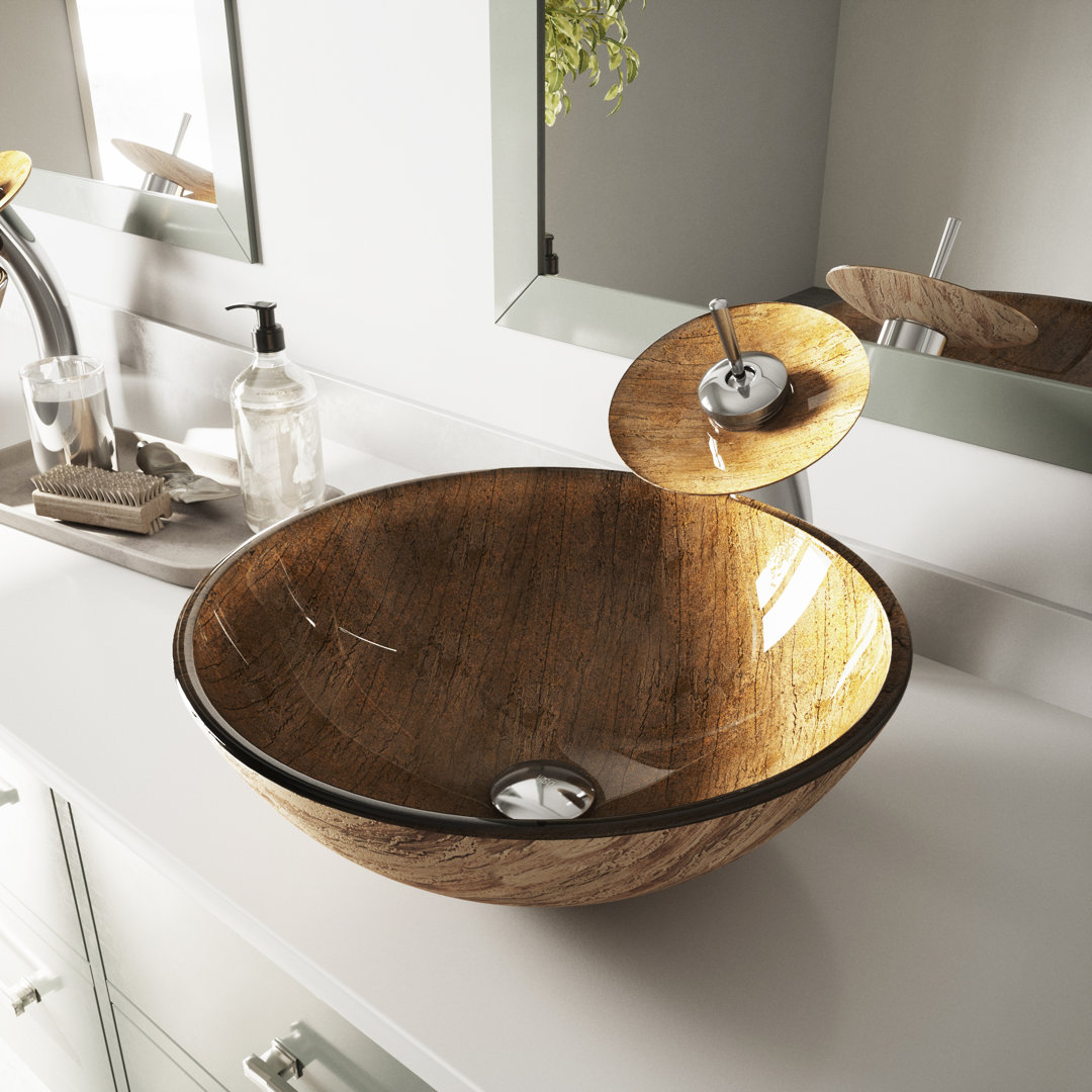 Giovanni Glass 17" L 17" W 6" H Round Vessel Bathroom Sink VIGO Sink Finish: Wooden