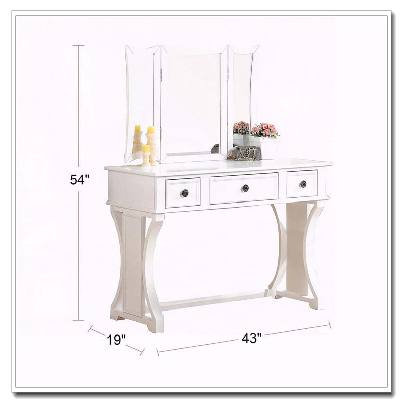 Ensemble de meuble-lavabo moderne avec miroir pliable, tiroirs et tabouret, Blanc