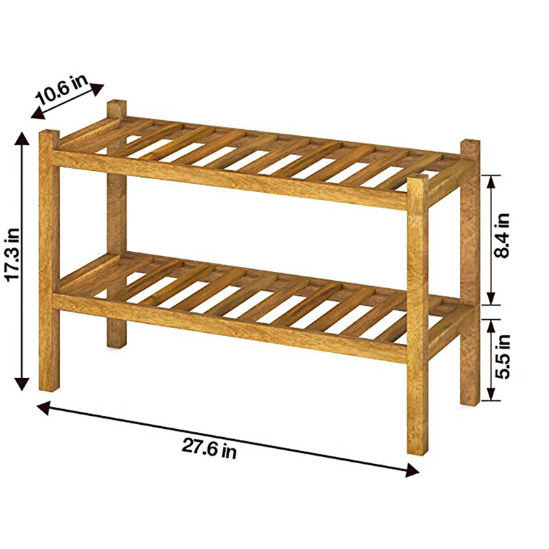 6 Pair Stackable Solid Wood Shoe Rack, Golden Teak