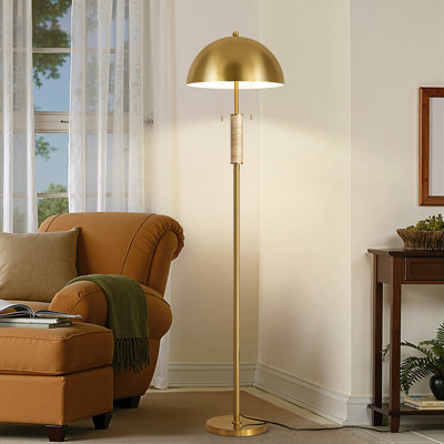 Lampe sur pied moderne 65 "à 2 lumières avec abat-jour dôme en métal et double chaîne marche / arrêt